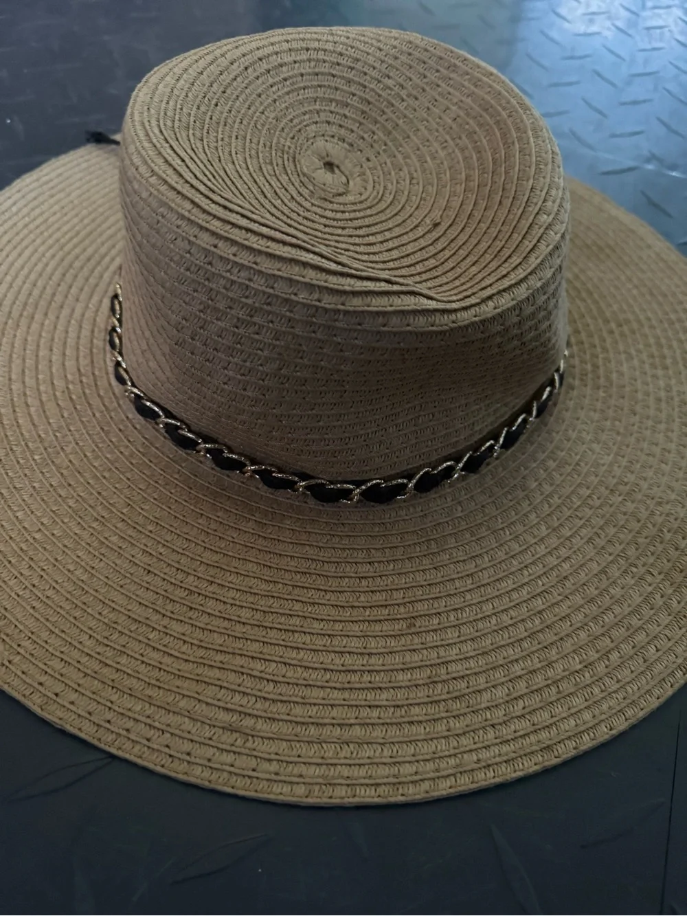 ✨☀️Furtalk Women’s Classic Black Gold Accent Woven Wide Brim Beach Hat